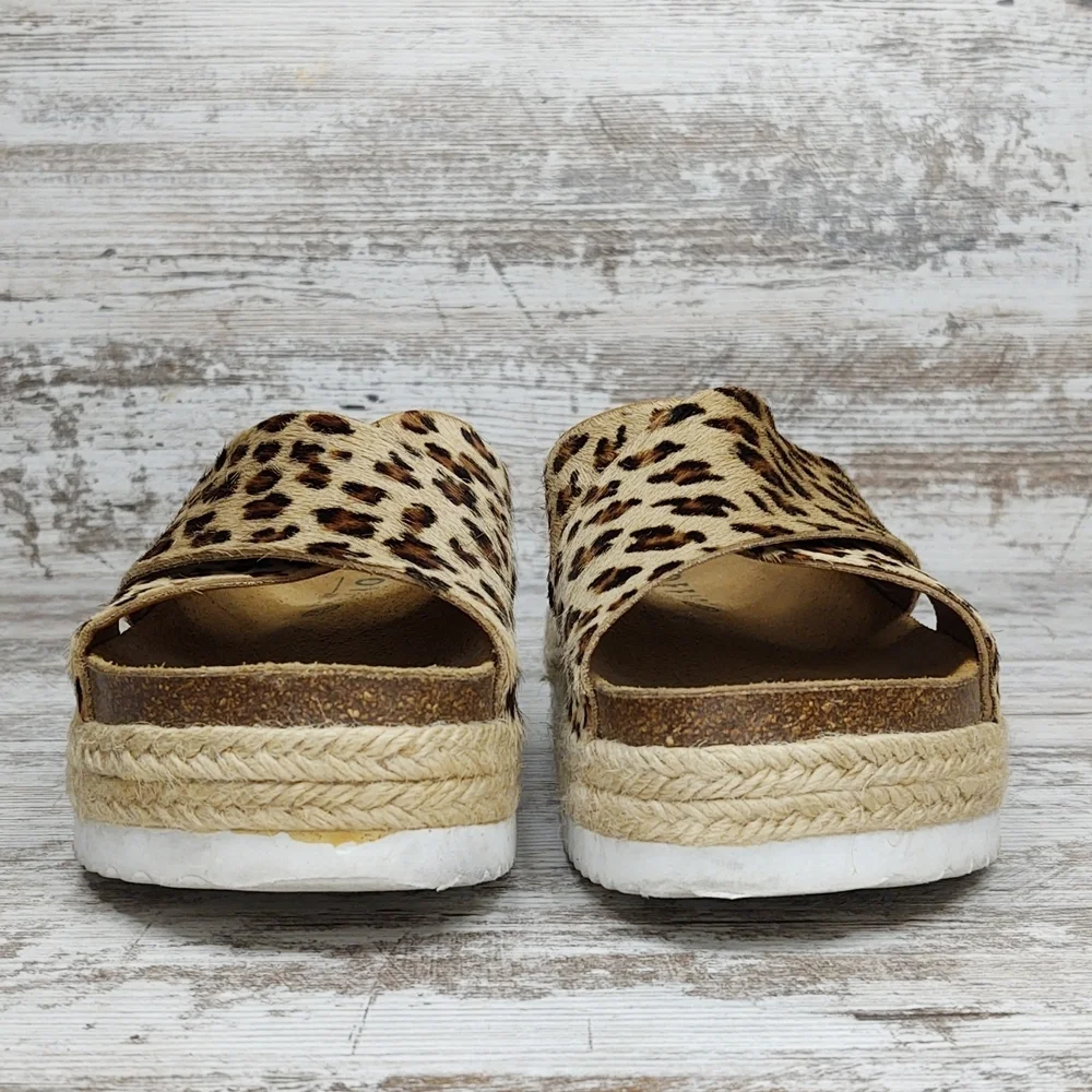 Like New Office Girl Leopard Calf Hair Flatform Espadrille Slide Sandal - Picture 7 of 16